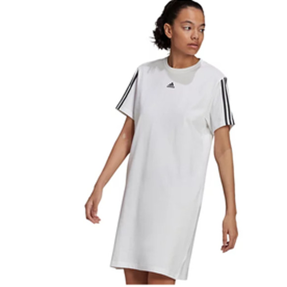 Adidas Essentials White Womens Large 3-Stripes T-Shirt Dress NWT - Picture 1 of 6